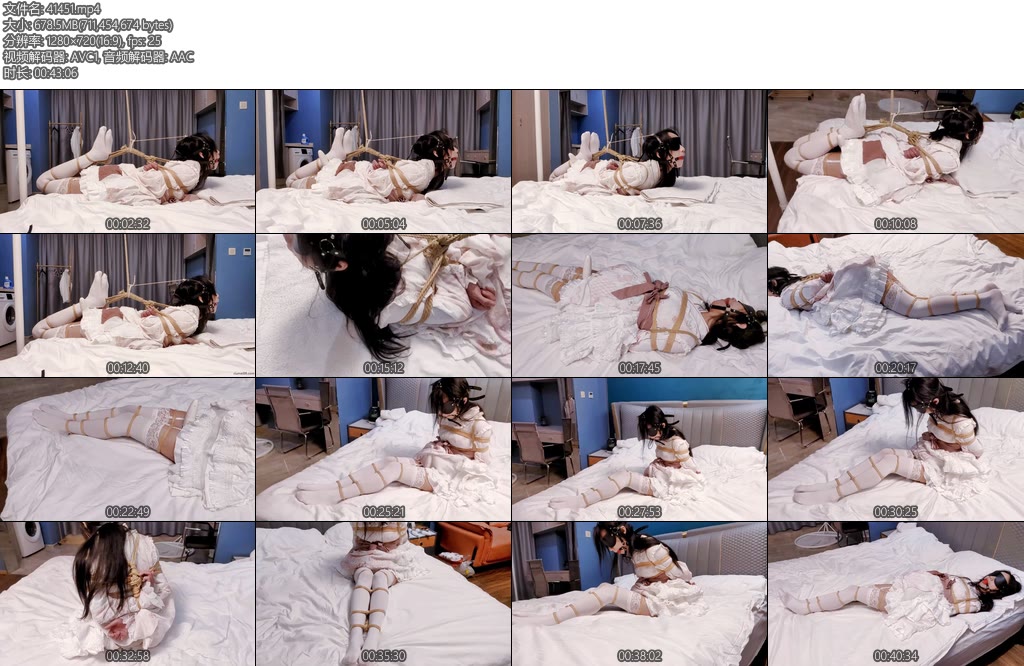 [嗷大喵] 路崽子历险记第二集洛丽塔吊带白丝被日式紧缚多节并腿缚驷马马具口球强制抬头棒棒刺激放置解开驷马放置挣扎尝试解绳子-丝依依