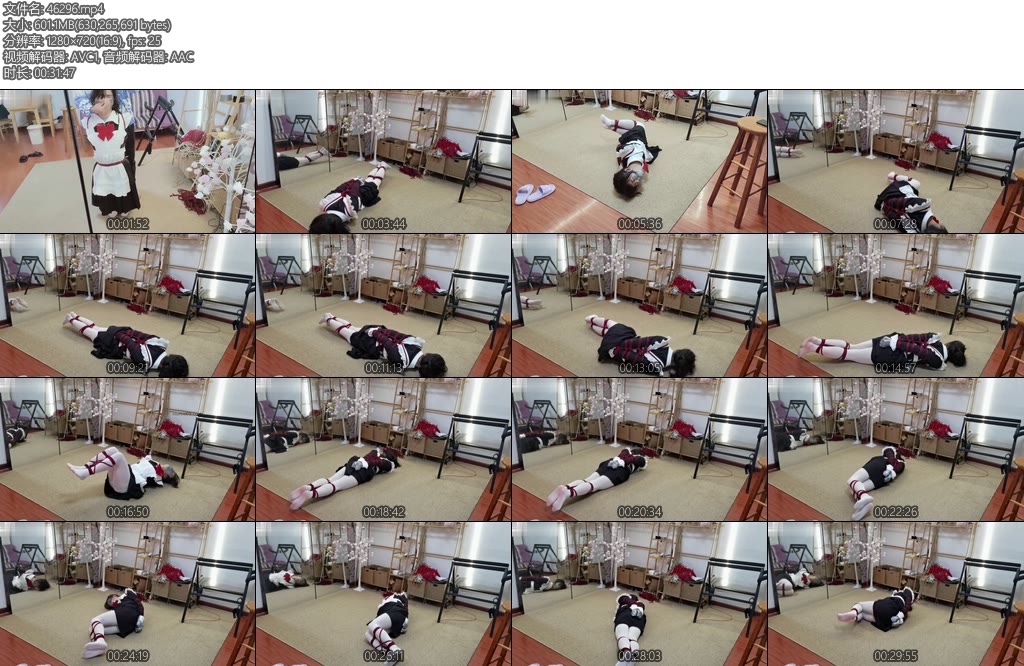 [亚洲绳艺] 苏式校服直臂紧缚放置海绵球加胶带堵嘴双手也被缠成球球-丝依依