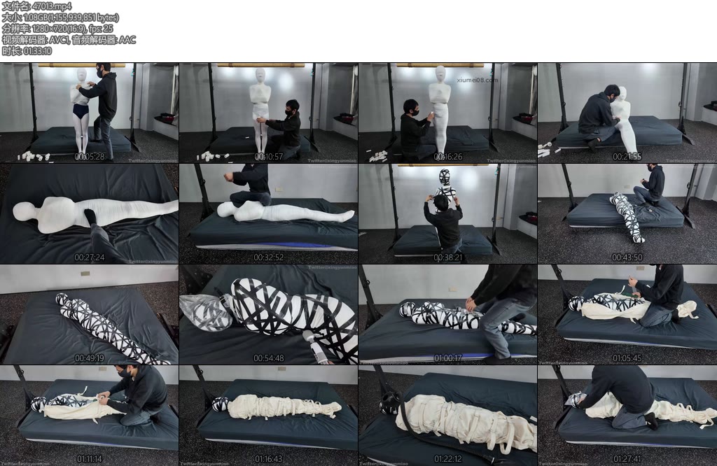 [鹿角与猫爪] 埃及式木乃伊全包身体胶带加固帆布睡袋解缚均有过程像一条蚕宝宝一点肉色不留黑色胶带错综再加固严厉的呼控绷带胶带帆布睡袋三重全包-丝依依