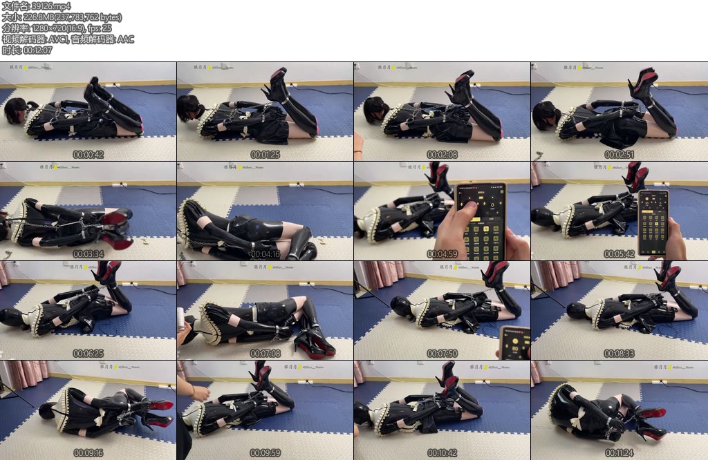 [CD伪娘] 胶衣伪娘女仆被绷紧的金属铐镣束缚拉脖子强迫乳胶头套呼控还被电击的痛苦挣扎-丝依依