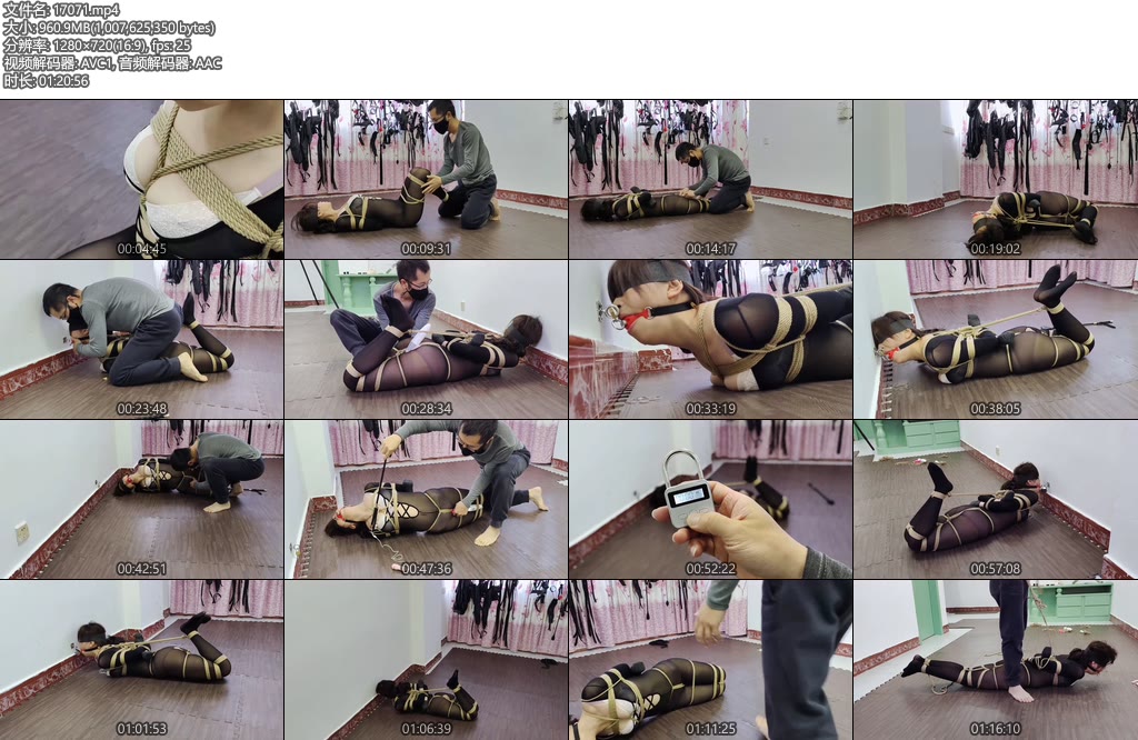 [浅浅原创] 口球锁环固定放置，麻绳驷马挣扎，震动乳夹，日常的真实虐m-丝依依