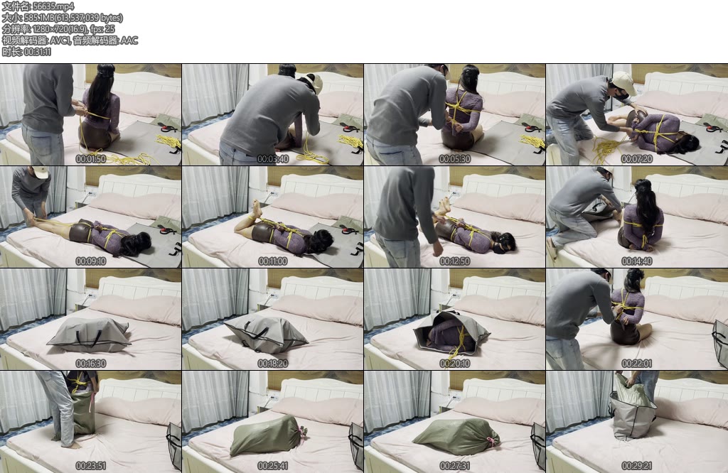 [金垚创作] 紫色最有韵味包臀裙驷马蒙眼放置行李袋麻袋挣扎-丝依依