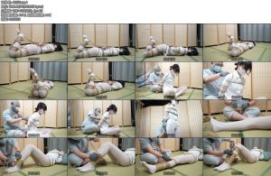 [象人原创] 渎竺原创朝朝TWDZ白丝麻绳驷马捆绑肌肉贴封嘴眼罩蒙眼附带过程-丝依依