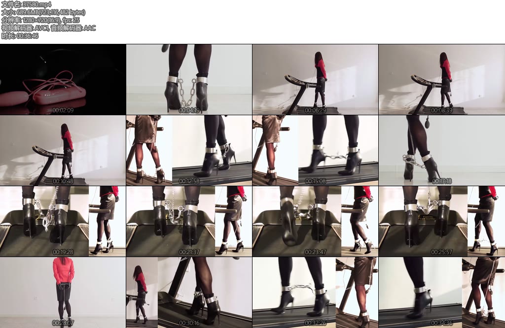 [亚洲绳艺] 银色重镣禁锢的红衣黑裙超高跟充气GSTD电击器与跑步机-丝依依