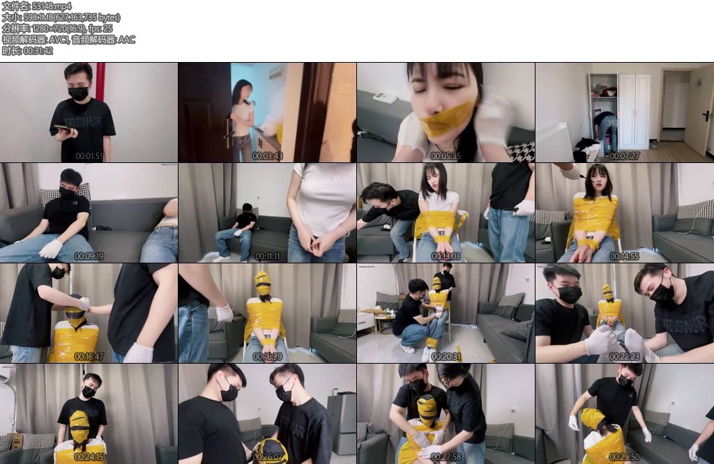 [比尔原创] 危险来敲门双绑匪入室胶带丝袜缠全包头闷玩-丝依依