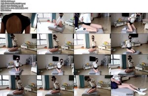 [吴越原创] 欣悦美艳单身OL的杨康居家健身训练（第一课）蕾丝高叉露背体操服白袜捆绑跪姿训练-丝依依