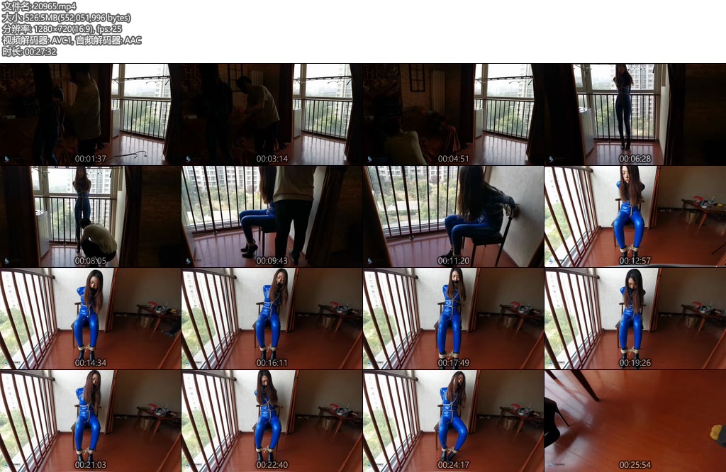 [JS原创] 瑾萱 蓝色胶衣 胶带封嘴 椅子束缚挣扎-丝依依