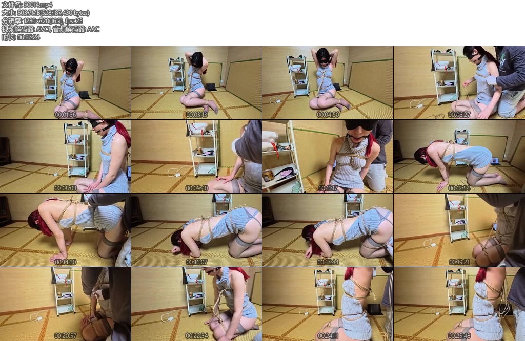 [渎竺原创] 川川灰色吊带袜毛衣跪坐后手吊缚有过程-丝依依