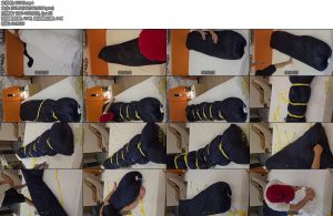 [小黑原创] 人形抱枕棉被包裹木乃伊再装进丝袋系上口再用绑带绑紧里面有棒棒强高压她挠脚心疯狂叫放我出去-丝依依