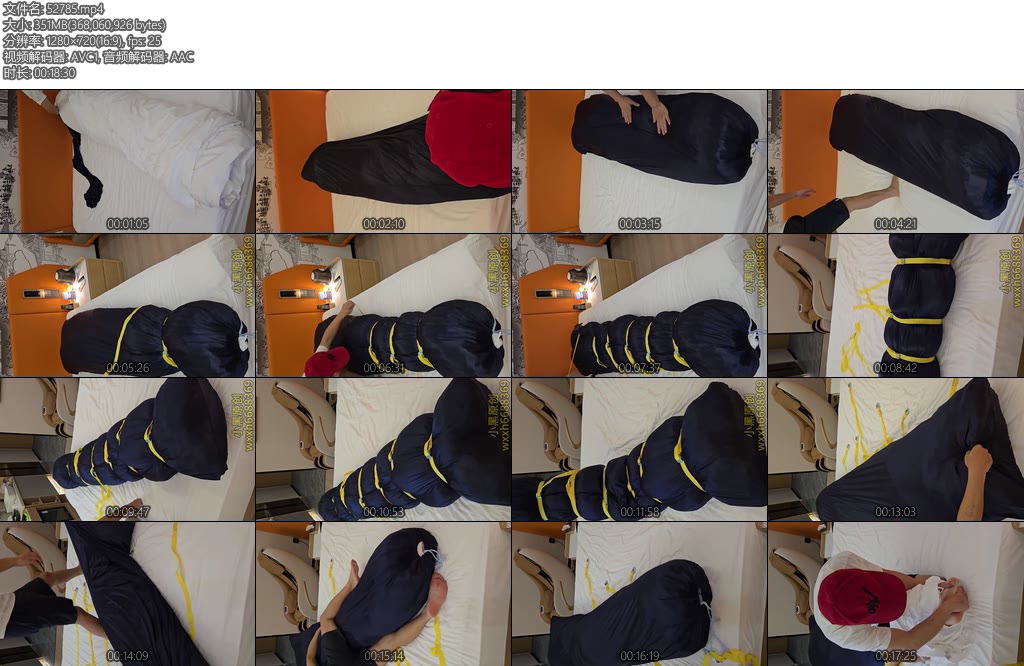 [小黑原创] 人形抱枕棉被包裹木乃伊再装进丝袋系上口再用绑带绑紧里面有棒棒强高压她挠脚心疯狂叫放我出去-丝依依