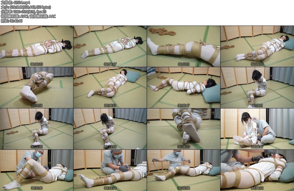 [象人原创] 渎竺原创朝朝日式后手缚重度麻绳捆绑放置挣扎肌肉贴封嘴眼罩蒙眼-丝依依