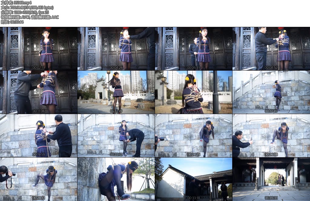 [锐度主张] 嫣儿 黑丝格子裙双马尾少女公开场合高难度后手观音单腿吊缚-丝依依