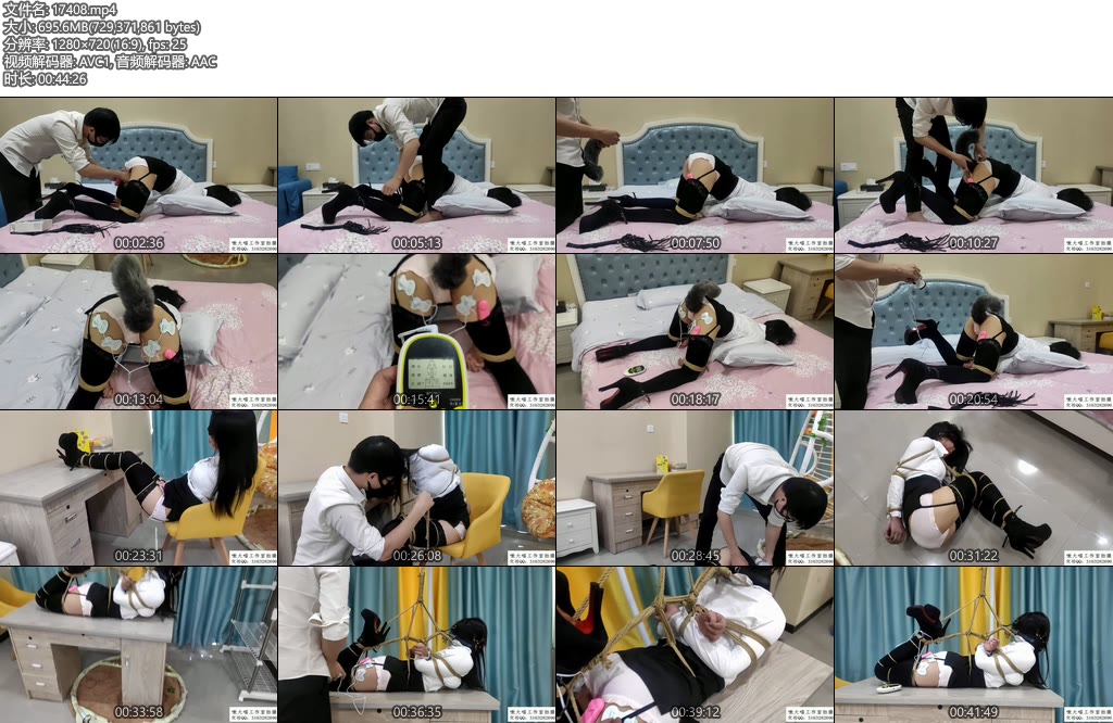 [嗷大喵] 紧缚折磨 海老缚放置地上+日式紧缚+极限紧缚驷马拉紧吊起再贴上电极-丝依依