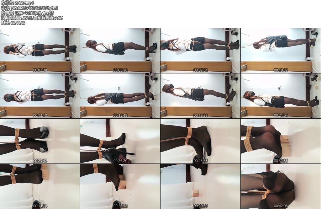 [亚洲绳艺] 玩家自缚踩在5cm木块上的强制踮脚单手套自缚黑丝职业装-丝依依