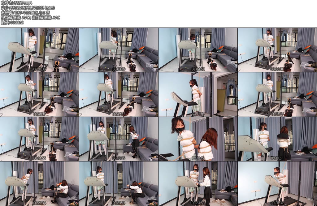 [心悦艺束] 闺蜜劫难 欢欢被坏蛋入室劫持，日式吊起，又用股绳连接着跑步机只能无奈的在跑步机上面跟着走。-丝依依