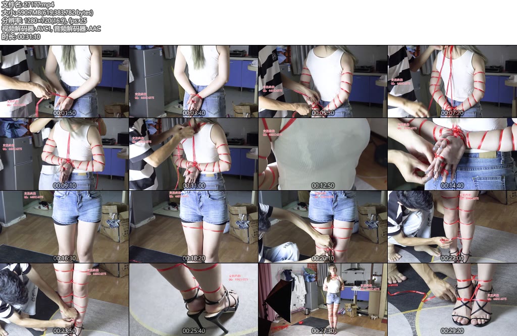 [子衿原创] 美琦细绳勒脖五花反手绑手腕手指站立绑腿捆绑细节-丝依依