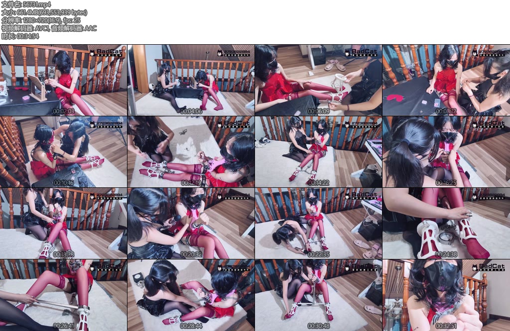 [BadCat] 妙妙X咲希红黑双小恶魔采访咲希初试贞操带上锁踮脚器盲瞳耳塞多副镣铐拇指铐行走挣扎-丝依依