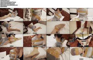 [豆子原创] 旗袍美女下班后，被入室抢劫，黄色胶带捆绑，袜子堵嘴，丝袜套头-丝依依