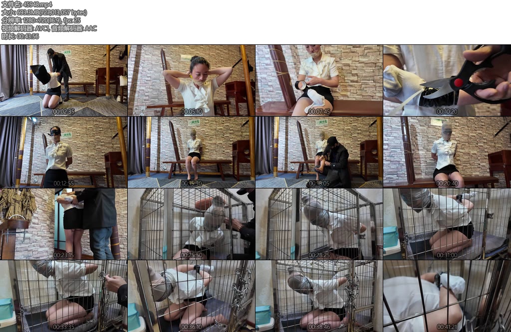 [一绳所爱] 初心紫涵被捆绑堵嘴剥夺感官后用铁链锁进笼子-丝依依