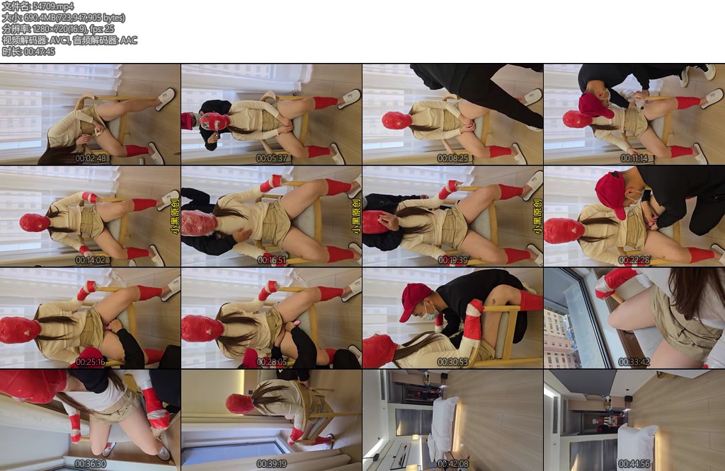 [小黑原创] 胶带椅子拘束逃脱挑战胶带全包头保鲜膜再缠上她疯狂挣扎我依然不给她解开最后惩罚是打开门给她放门口-丝依依