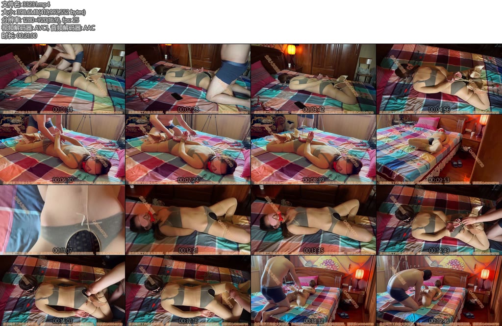 [BJ原创] 北京绳艺 内衣全身肉丝侧空裸色高跟蒙眼堵嘴驷马捆绑-丝依依