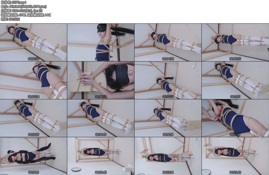 [亚洲绳艺] 白丝体操服双马尾妹妹躺长凳捆绑紧缚放置震动调教后半段竖起来戴口球欣赏口水失控-丝依依