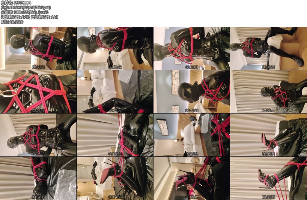 [亚洲绳艺] 伪娘新人S初次约玩之乳胶伪娘胸缚驷马高跟鞋-丝依依