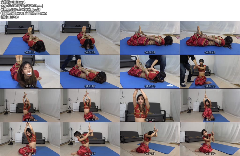 [美束映画] 穿着红色古装的妹子的遭遇， 驷马,双手吊绑,丝袜堵嘴,挠脚~2（后续完结）-丝依依