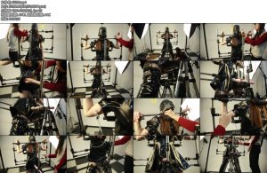 [四季屋] 黑色乳胶衣双玩具郊狼拘束架模特直骂人很有看点-丝依依