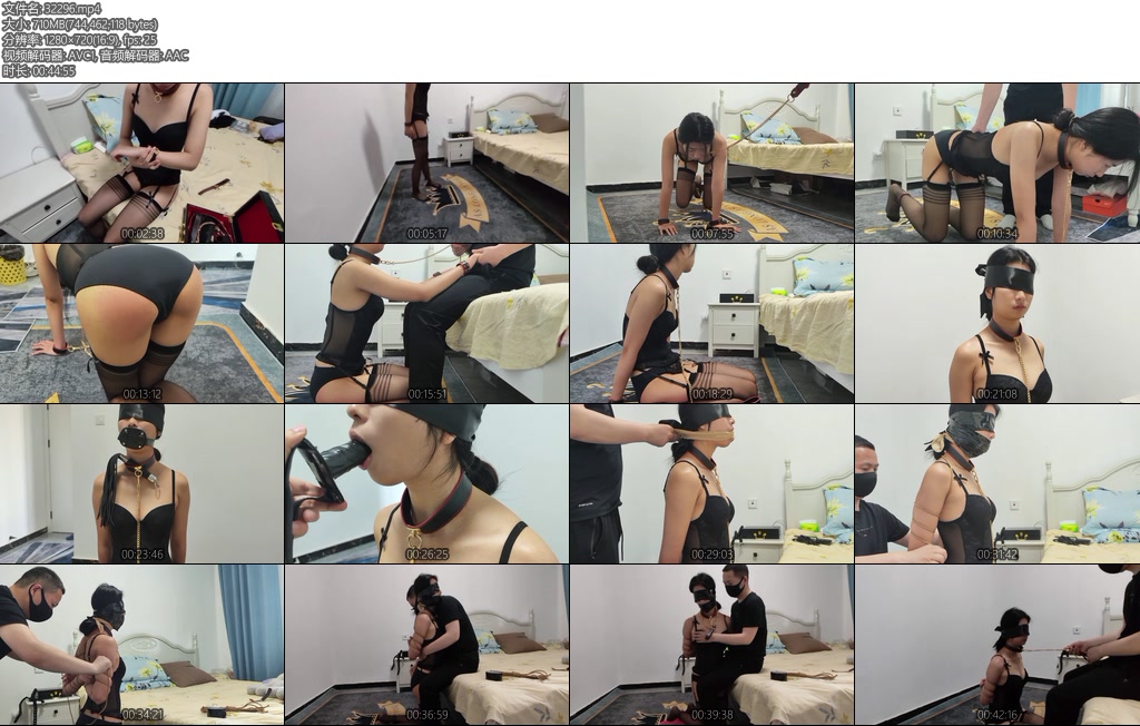 [一龙原创] 新模小赢情趣内衣，吊带丝袜堵嘴项圈，手铐脚铐，被主人遛狗，鞭打-丝依依