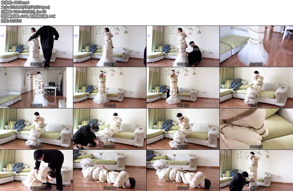 [子衿原创] 欢欢婚纱羽绒服捆绑丝巾蒙眼堵嘴挣扎-丝依依