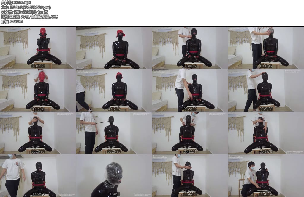 [鹿角与猫爪] 乳胶娃娃的绝闷地狱椅子拘束被迫使用多种呼吸道具几乎无孔的头套保鲜膜热缩膜呼吸头套泳帽防毒面具呼吸袋无节奏不间断的绝闷训教爪爪-丝依依