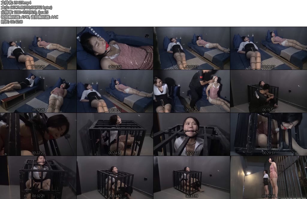 [胜景影视] 连续剧被俘女教师（第三集）两个美女教师强制固定在笼子里戴着口球一动不能动固定着两女教师又被拉出来反铐在过道铁栏杆上-丝依依