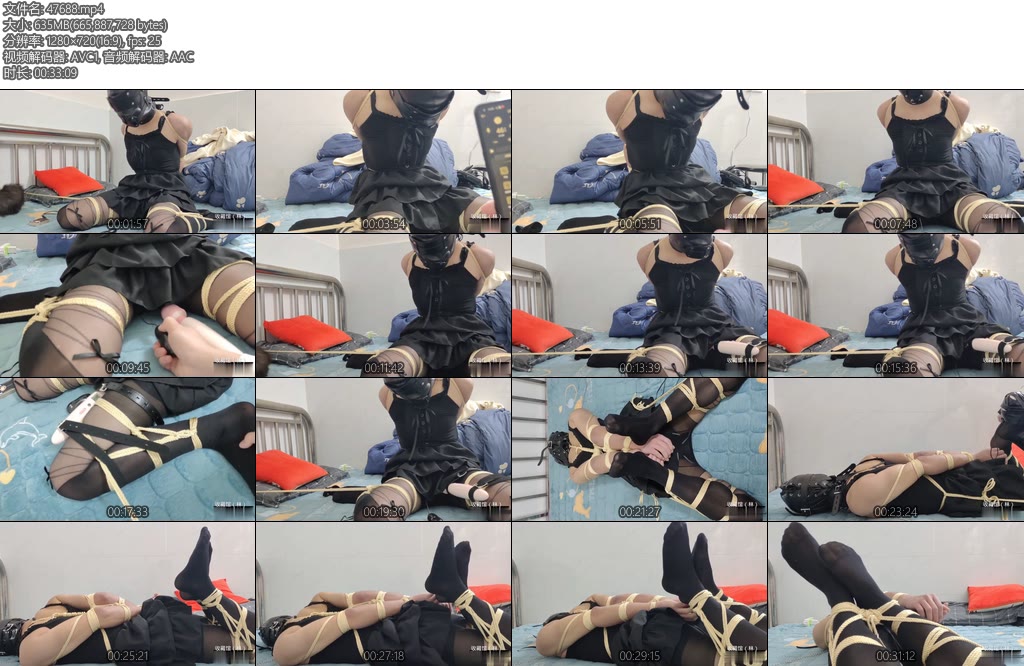 [亚洲绳艺] 男娘直臂强高全包头套深喉口塞直臂缚加M腿放置带上训练器再加振动棒强高放置半小时时不时搔痒一下-丝依依