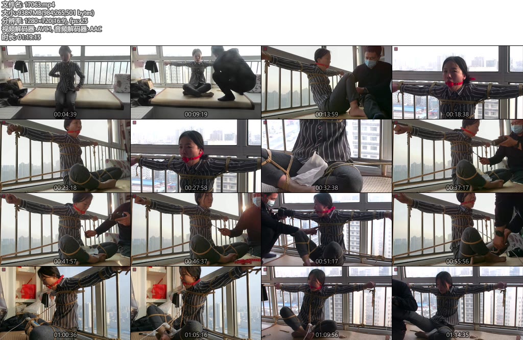 [绳之韵] 阳光玻璃窗内的 虐欲 ：飘窗栏杆一字分腿捆绑固定，花样TK-丝依依