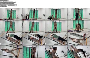 [冰悦原创] 非常痛苦的姿势穿着12公分高跟鞋分腿站立束缚皮带超紧直臂吊绑抬头带压舌口枷流口水-丝依依