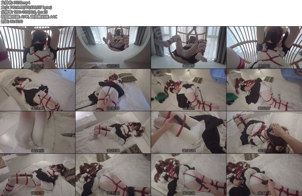 [亚洲绳艺] EN_shibari 白丝连裤袜女仆胶带封嘴躺椅开腿缚并腿缚TK鞭打小话筒震动爽到喷射尿失禁-丝依依