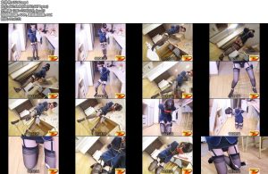 [魅影空间] 高铁乘务踮脚小炮机（上）端庄美丽的高铁乘务裙内丁字内内蕾丝黑丝踮脚尖脚脖绑在两边高脚凳腿中间小炮机抽动-丝依依