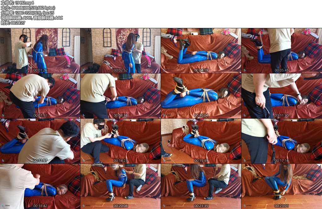 [JS原创] 瑾萱 蓝色胶衣 欧式直臂捆绑 丝袜套头勒嘴 DD刺激-丝依依