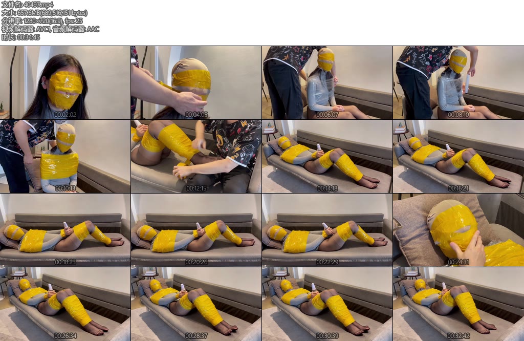 [默示录] 缚艺录小萌胶带封嘴后肉丝套头再缠胶带后慢慢去爽吧-丝依依