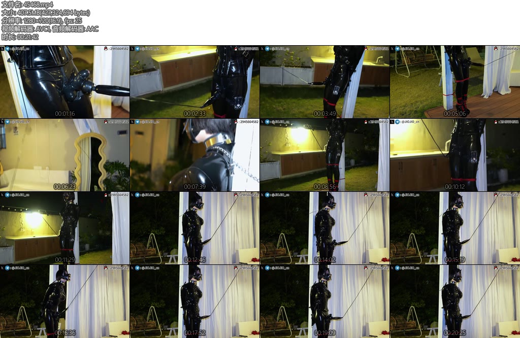 [JIOJIO原创] 囚禁日记7乳胶衣高跟靴K9面具夜晚户外露台放置单手套强制站立锁链固定郊狼电击震动B固定强制GC-丝依依