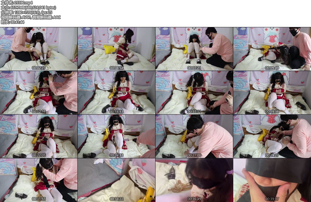 [荷仙原创] 荷仙少女 双视角小红帽洛丽塔小灵绑床完全固定折磨又笑又哭的白丝少女tk调教棒棒-丝依依