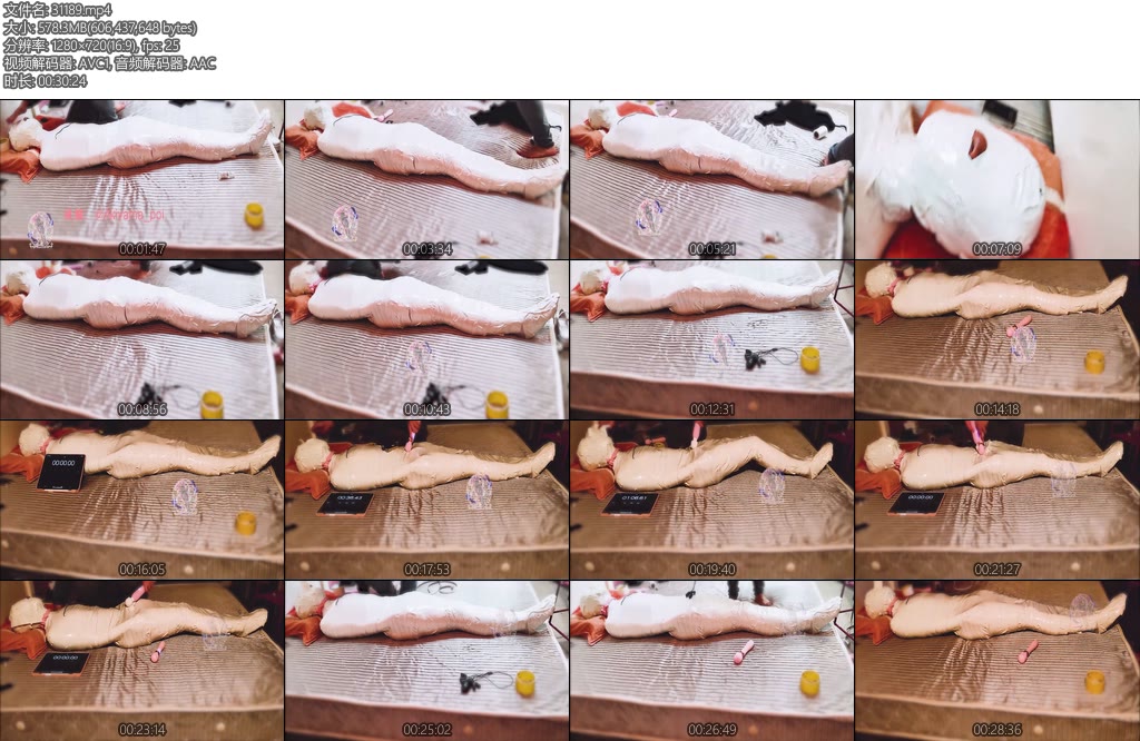 [亚洲绳艺] 白色胶带多层全包超级紧缚被各种玩弄戴上项圈牵引play-丝依依