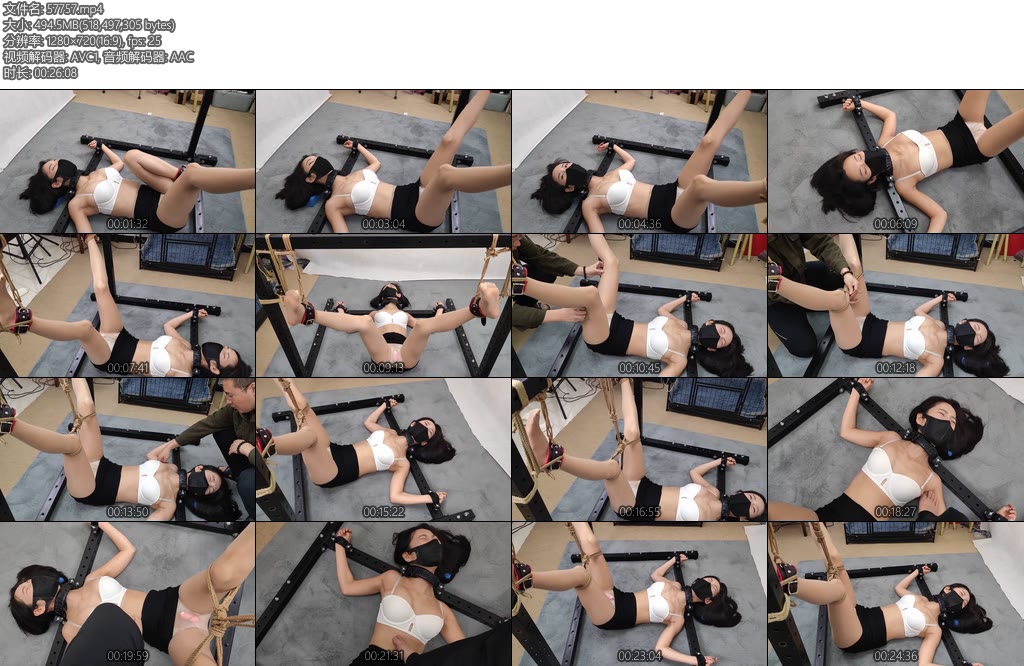 [束缘阁] 晓雪躺在地上手腕头部固定分腿蛋蛋挠痒折磨-丝依依