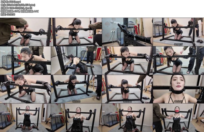 [束缘阁] 佳佳胶衣女王拘束架子玩弄-丝依依