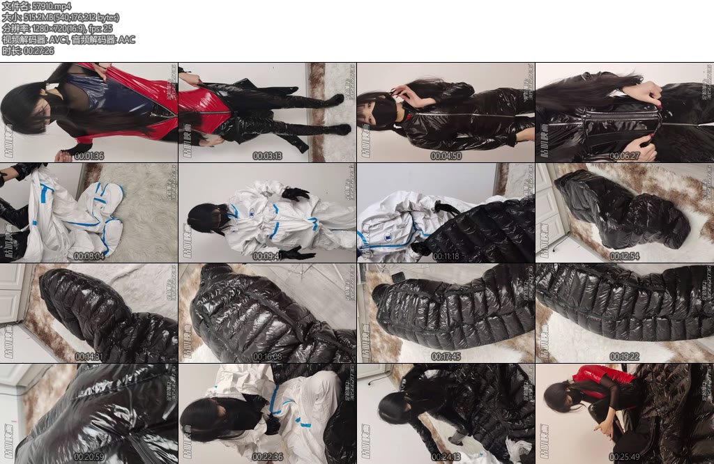 [咕叽映画] 堆叠呼吸游戏002皮革皮衣束腰防化服羽绒睡袋手套保鲜膜堆叠闷热呼吸游戏-丝依依