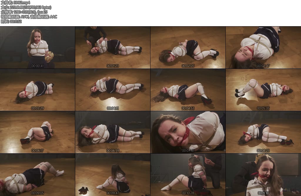[欧美绳艺] Arina School Uniform Bondage Part 1 Floor Struggle, Cleave Gag, Stockings and Heels-丝依依