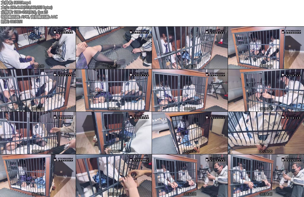 [BadCat] 妙妙X咲希双人铁笼上镣铐过程剧情背铐挣扎采访-丝依依