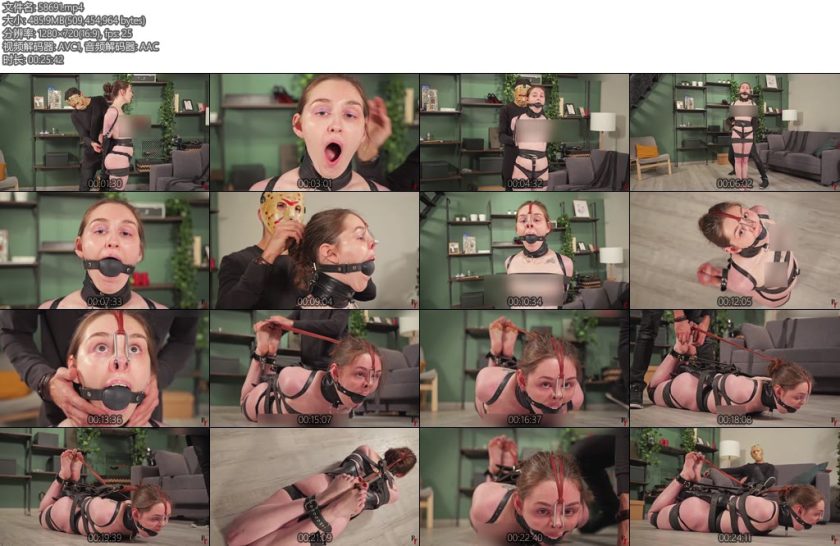 [欧美绳艺] Stacy Topless Slave in Tight Leather Restraints with Large Ballgag and Nose Hook-丝依依