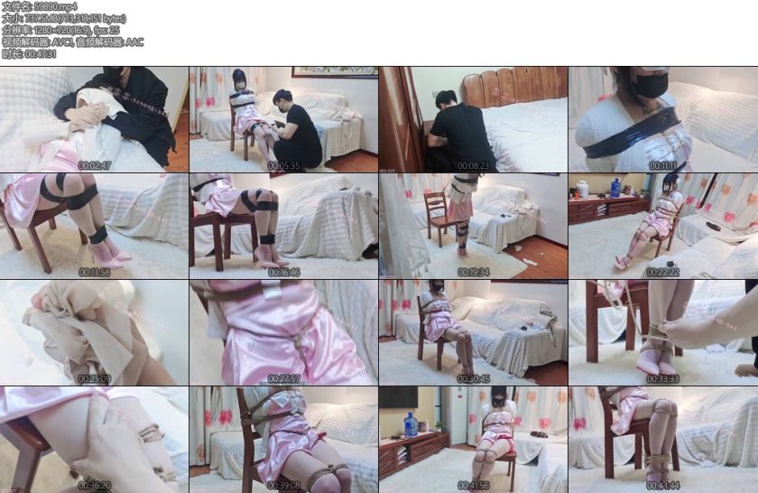 [司念念] 念念剧情假期特辑入室绑架11厘米高跟靴蹦跳逃跑抓回更换绳子严密捆绑在椅子上分别用棉袜丝袜塞嘴震动棒放置手搓字幕-丝依依
